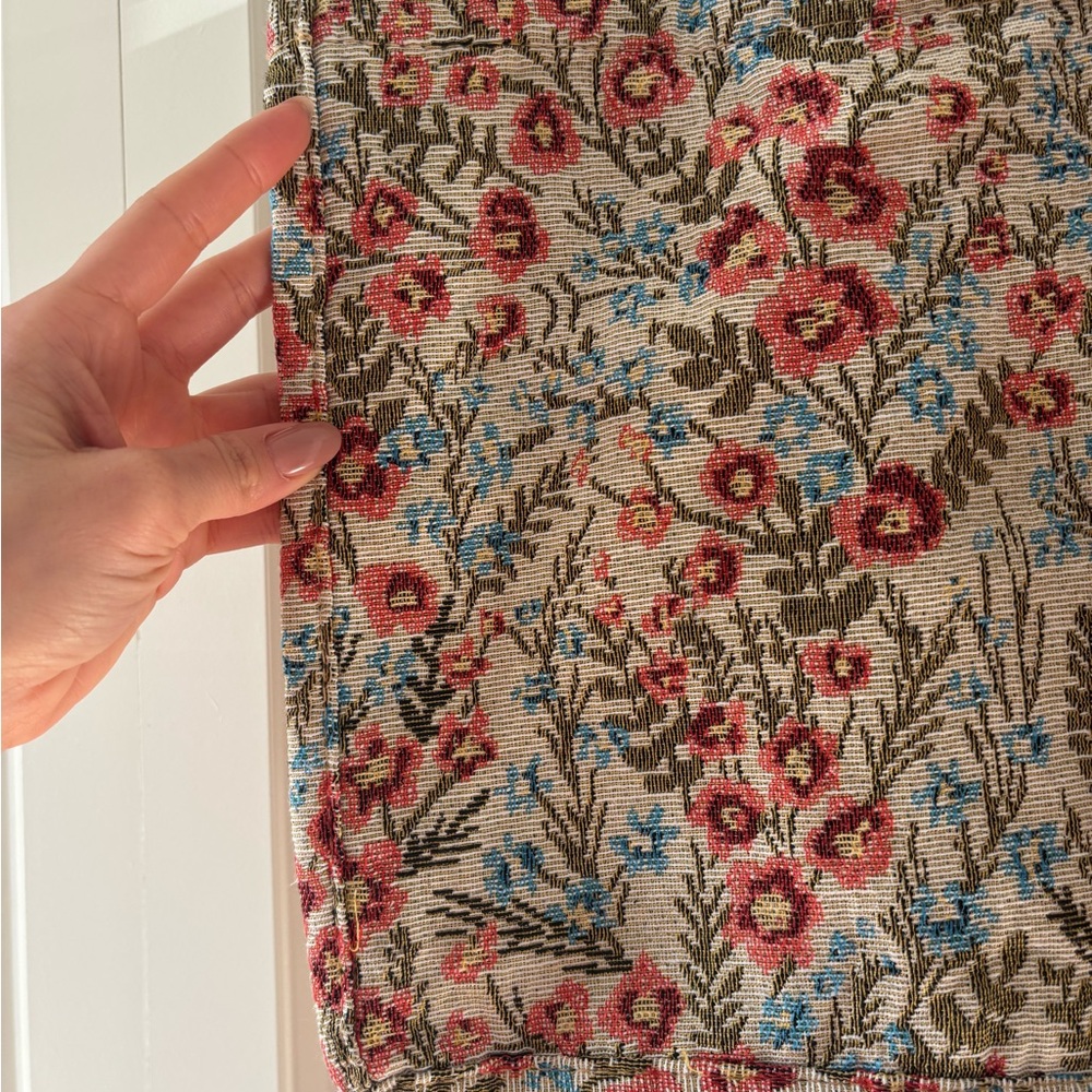 Floral Canvas Tote Bag in Beige with Pink and Blue Accents - Picture 5 of 6